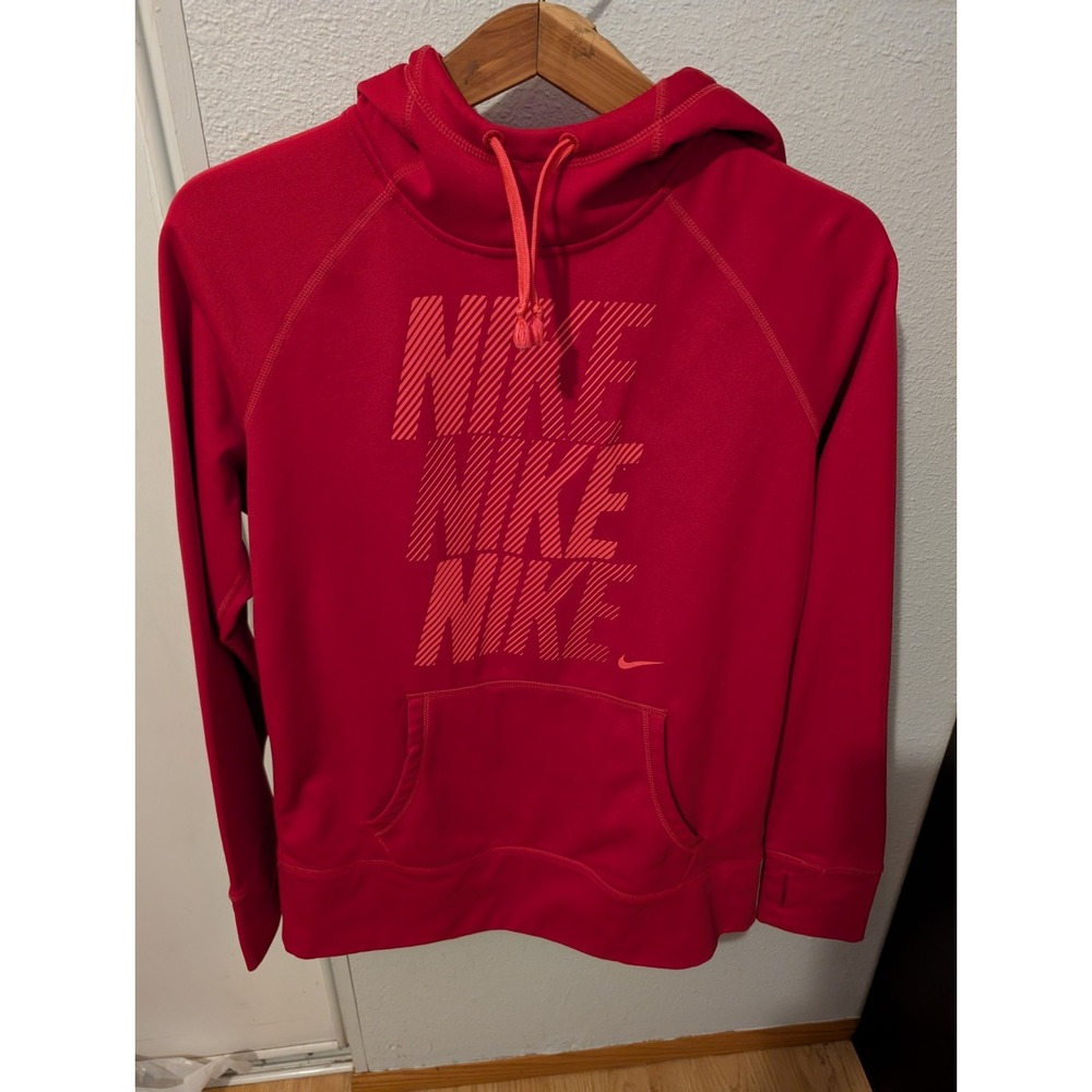 Nike Sweater Womens Large Fucsia Sweatshirt Pull Over Hoodie Thumb‎ Holes Therma